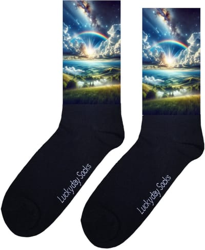 Regenboog - Valentijns Cadeau - Grappige sokken - Leuke sokken - Hem Haar sokken - Vrolijke sokken - Sint cadeau - Vaderdag - Moederdag - Verjaardag cadeau - Kerst cadeau - Leuk Cadeau - Natuur - Zon - Print sokken - Socks maken Happy - 37-44