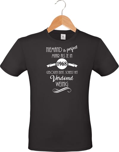 mijncadeautje - unisex T-shirt - zwart - Niemand is perfect - geboortejaar 1968 - maat XXL