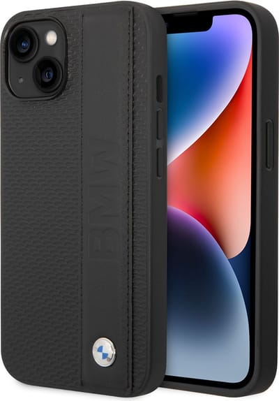 BMW Signature Big Logo Leather Back Cover - Geschikt voor Apple iPhone 14 (6.1") - Zwart