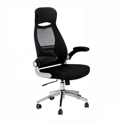 Bureaustoel computerstoel 64x55x117-126,5cm zwart ergonomisch ontwerp met ademende mesh rugleuning comfortabele zitting inklapbare armleuningen en schommelfunctie eenvoudig te monteren in hoogte verstelbaar geschikt voor kantoor en thuiskantoor