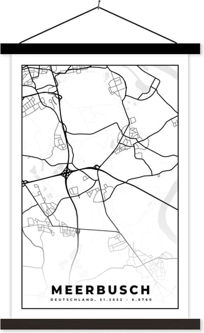 Posterhanger incl. Poster 40x60 cm - Schoolplaat - Meerbusch - Plattegrond - Kaart - Stadskaart - Textielposter - Zwarte latten - Stadskaart