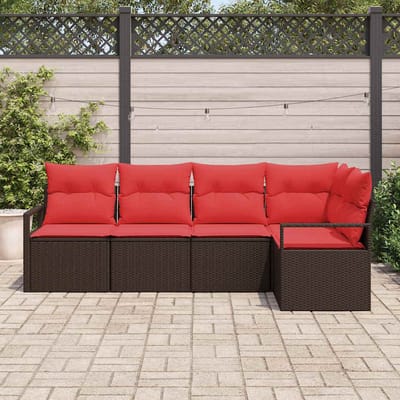 vidaXL - Tuinbank - Set - 5 - st - Bruin - en - Rood - poly - rattan