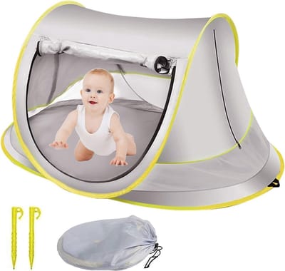Opvouwbare, draagbare strandtent voor kinderen - 110x70x50 cm - Snel op te zetten tent - UV-bescherming 50+ - Campingbed - Strandluifel - Inclusief grondpinnen - Opvouwbaar - UV-bescherming, winddicht