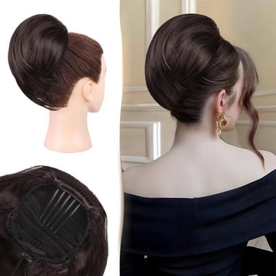 Donkerbruine Haarbun en Ponytail Extension - Korte Stevige Synthetische Haarstukjes met Trekkoord en Kamclip voor Vrouwen - Perfect voor Feestjes en Dagelijks Gebruik