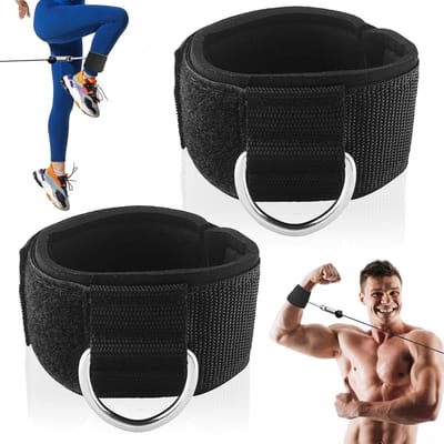 2 stuks - Fitness enkelbanden - Ankle strap - Enkel trainingsband - Verstelbare neopreen gevoerde D-ring oefenband - voor verbeterde bil-, been- en andere onderlichaamtrainingen - zwart