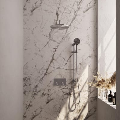 Brauer Brushed Carving Thermostatische Regendoucheset Inbouw - Hoofddouche 30 cm - Gebogen Wandarm - Met Drukknoppen - Handdouche 3 Standen - Doucheslang - Geintegreerde Glijstang - Rvs