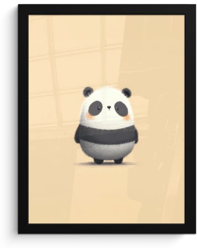 Poster in lijst - Fotolijst 30x40 cm - Posters - Panda - Beige - Minimalistisch - Posterlijst zwart - Decoratie - Wanddecoratie woonkamer - Muurdecoratie slaapkamer