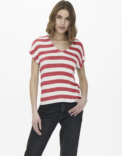 Only T-shirt Onllira Life S/s V-neck Top Jrs Noo 15252103 Rose Of Sharon/cloud Dancer Dames Maat - S