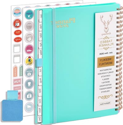 A5 Weekkalender 2024-2025 met Spiral Binding, Schoolagenda met Penlus en Plakstickers in Lichtblauw