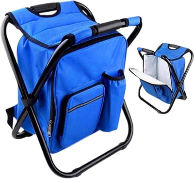 Opvouwbare Campingkruk - Buitenkruk Rugzak - Kamperen en Reizen - Geïntegreerde Koeltas - 36x29x41 cm - Blauw
