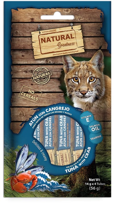 Kattensnack Natural Greatness - Romige Tonijn en Krab - Hypoallergeen, 4x14gr