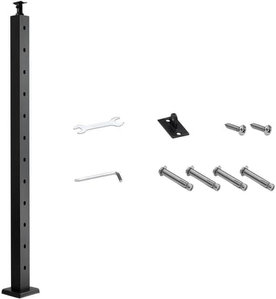 Tralie Paal, 106.7x5.08x5.08 Cm - RVS 304 Materiaal - Voorgeboorde 30° Gat en - Zwarte Uitvoering - voor Balustrades en Trapleuningen
