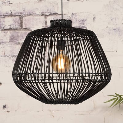 GOOD&MOJO Hanglamp Madagascar - Rotan Zwart - Ø60cm - Scandinavisch,Bohemian - Hanglampen Eetkamer, Slaapkamer, Woonkamer