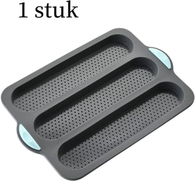 1-delige siliconen baguettebakvorm - 3-vaks - antiaanbak & eenvoudig te ontvormen - hittebestendig tot 230°C - 34,5 x 24 cm - zwart