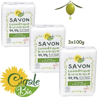 Cigale Bio AKTIE voordeel pakket. Biologische olijfolie zeep 3x100g. Zonder conserveermiddel - kleur