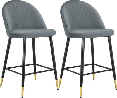 Marlis-Barkruk - Set van 2 - Grijs Fluweel