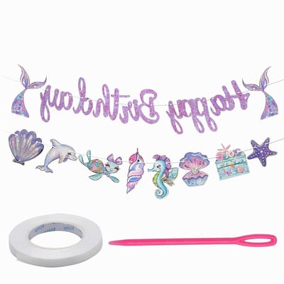 Feestelijke Versiering voor Verjaardagsfeest, Set van 2 Vlaggen en Hangdecoratie, Onderwater Thema Decoraties voor Kinderen