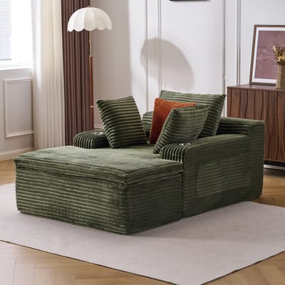 Corduroy bankstel set – inclusief 3 bijpassende kussens, armleuning met bekerhouder, vulling van hoge dichtheid schuim, ergonomisch design, 2-in-1 kussen/deken ontwerp, multifunctioneel geschikt voor woonkamer en slaapkamer, geen montage nodig -Groen