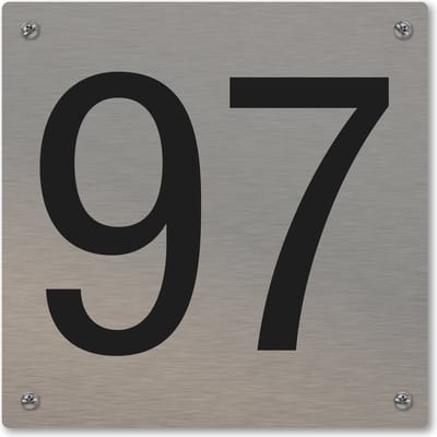 Huisnummerbord - huisnummer 97 - voordeur - 12 x 12 cm - rvs look - schroeven - naambordje nummerbord
