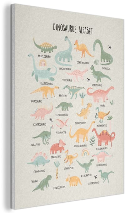 Akoestisch wandpaneel 30x40 cm - Vilt schilderij Dinosaurus alfabet - Leren voor kinderen - Dino's - Educatief - Akoestische panelen - Geluidsdempende wanddecoratie - Geluidsisolatie woonkamer - Muurdecoratie geluidspanelen