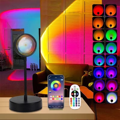 Sunset Lamp Zonsonderganglamp LED Nachtlampje Met Slimme App-Bediening Voor Selfie-Verlichting, Slaapkamer, Woonkamer, Feestlamp, Esthetische Kamerdecoratie
