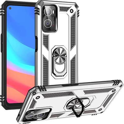 Ring Armor hoesje Geschikt voor Oppo A96 / A76 / A36 - Zilver - Draaibare standaard - Magneet - ZT Accessoires