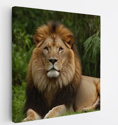 Saammp Canvas Schilderij - Leeuw in de Jungle - Natuur - Dieren - 20x20 - Foto op canvas - Wanddecoratie - Muurdecoratie Woonkamer - Slaapkamer decoratie - Canvas Print