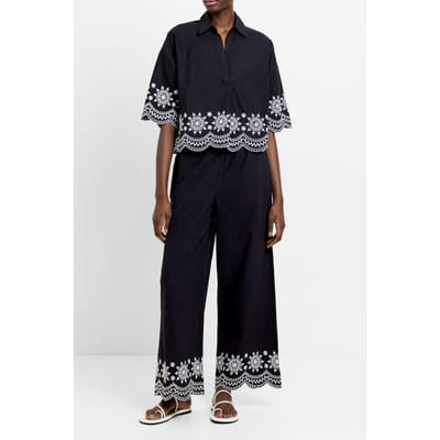 French Connection Emb Hem S/s Cotton Popover Black/white Taglia: XS | Magliette intime Outlet | Donna | Nero
