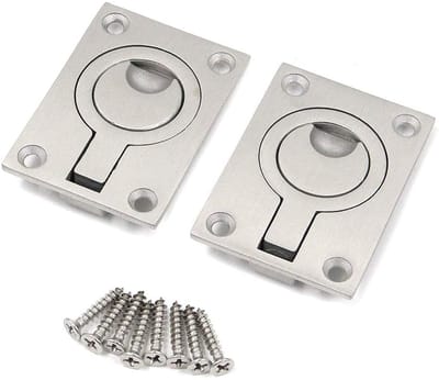Dailygoods- Handvat Roestvrij Staal - Flush Pull Ring - 62 x 44 mm - Verstevigd - Inbouw Meubels - Inclusief Montage Schroeven - Trekhandvat
