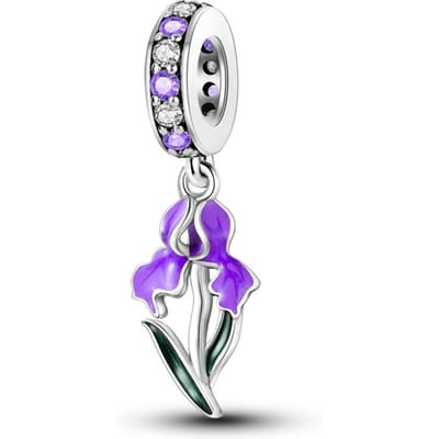 Paarse Iris Plant Hangers Authentiek Koperen Plating Authentieke Kralen Passend voor Charms Armband Kralen Sieraden Doe-Het-Zelf Cadeaus Voor Vrouwen wit