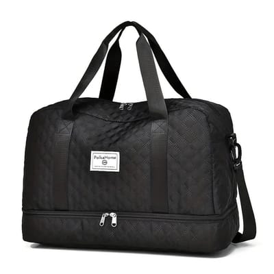 PolkaHome® Reistas – Handbagagetas – Sporttas – Weekendtas – Zwemtas – Waterdichte Reistas – Plunjezak – Fitnesstas – Trainingstas – Ziekenhuistas met Schoenenvak – 43x25x50 cm – Lichtgewicht Ruitpatroon (Zwart)