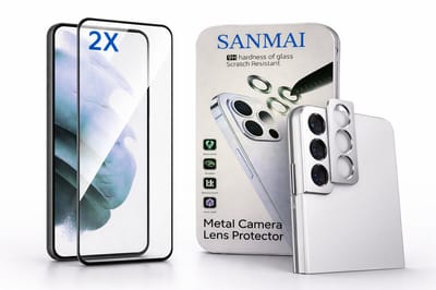 Metalen Camera Lens Protector Voor Samsung Galaxy S21 Aluminium Camera Cover Frame Zilver en Samsung S21 Screenprotector ( 2STUKS glas- 1X Metalen Camera Lens Protector)