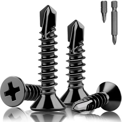 120 stuks zelftappende schroeven, M4,2 x 16 mm, zelftappende schroeven, roestvrij staal, 410, zwarte plaatschroeven, zelftappende verzonken kop, boorschroeven, zwart, voor doe-het-zelfwerk