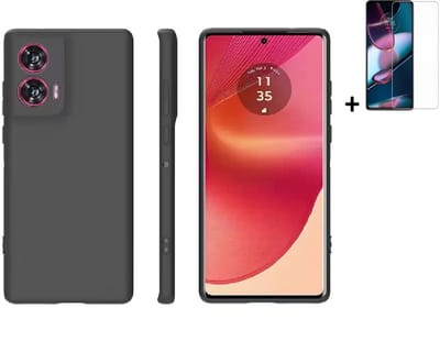 Pearlycase Hoesje Silicone Geschikt voor Motorola Moto G85 - Siliconen - Moto G85 Screenprotector - Hoesje Zwart Case + Screenprotector