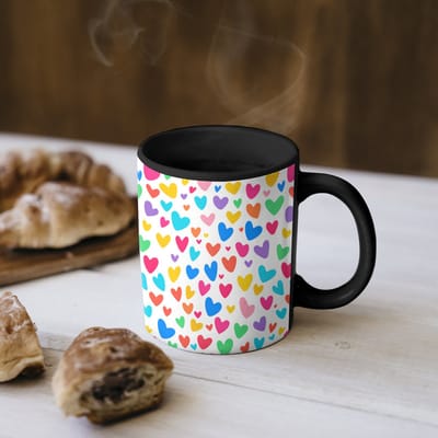Magische Mok - Foto op Warmte Mokken - Koffiemok - Hartjes - Kleurrijk - Patroon - Levendig - Magic Mok - Beker - 350 ML - Theemok