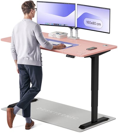 Desktronic HomePro Zit-sta Bureau Elektrisch In Hoogte Verstelbaar, 160x80 cm Zwart/Roze, Stille Dubbele Motor, Hoogte 62-126cm