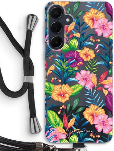 Case Company® - Hoesje met koord geschikt voor Samsung Galaxy A55 hoesje met Koord - Tropisch 2 - Telefoonhoesje met Zwart Koord - Bescherming aan alle Kanten en Over de Schermrand