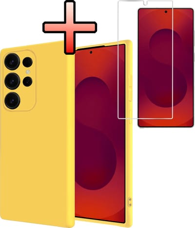 Hoesje - Met Screenprotector - Geschikt voor Samsung Galaxy S25 Ultra - Sterk & Shockproof - Back Cover - Siliconen Case - Telefoon Hoes - Geel