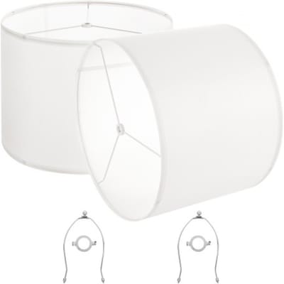 VEVOR Drumlampenkap 40 x 40 x 30 cm (boven x onder x hoog), 2 stuks grote vervangende kappen van linnen + PVC, lampenkap met harp voor tafellampen, staande lampen en hanglampen (crèmewit linnen)