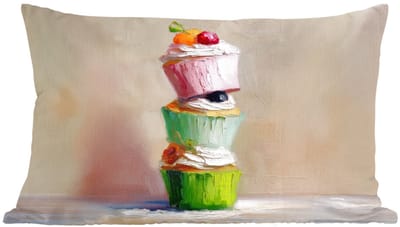 Sierkussens - Kussentjes Woonkamer - 60x40 cm - Cupcakes - Gestapeld - Kleurrijk - Fruit
