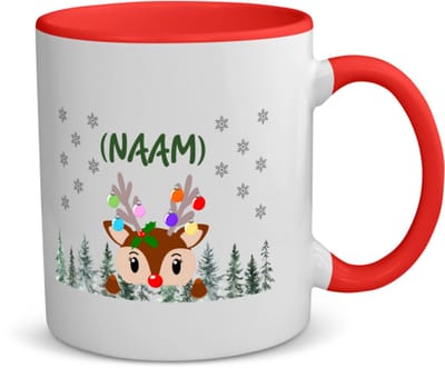 Akyol - kerst rendier met eigen naam koffiemok - theemok - rood - Kerstmis - kerst beker - winter - kerst - christmas - kerst cadeau - 350 ML inhoud