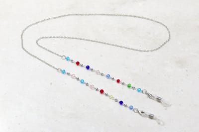 Brillenkoord zilver multicolor kralen - ketting voor zonnebril/bril met kraaltjes