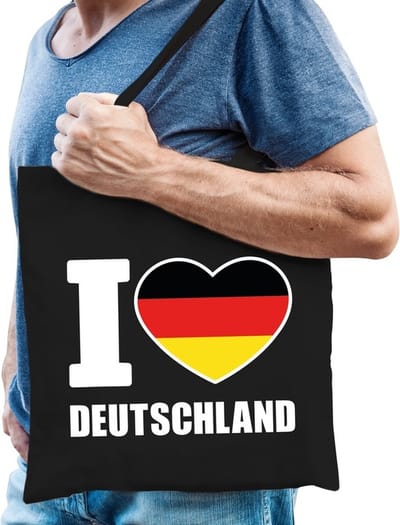 Katoenen Duitsland tasje I love Deutschland zwart - 10 liter - Duitse landen cadeautas