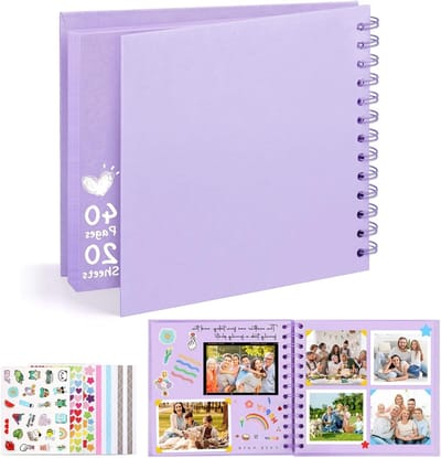 Persoonlijk Fotoalbum voor Herinneringen, 6 Inch DIY Scrapbook met 20 Bladen, Vierkante Hardcover voor Huwelijk, Baby's en Jubilea, Perfect Cadeau voor Hem/haar in Paars