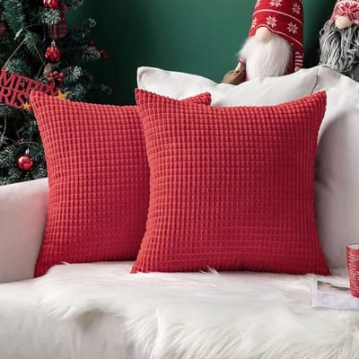 Famanu - Corduroy kussenhoes rood, effen zachte decoratieve kussenhoes voor sofa slaapkamer, ribfluweel look