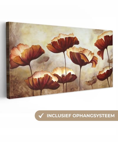 Canvas - Schilderij - Olieverf - Bloemen - Planten - Woondecoratie - 40x20 cm - Wanddecoratie