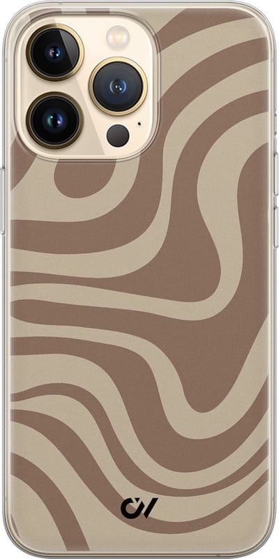 Hoesje geschikt voor Apple iPhone 13 Pro - Brown Abstract Waves - - Bruin - Apple Soft Case Telefoonhoesje - TPU Back Cover - Casevibes