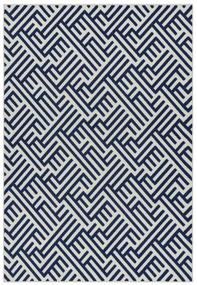Easy Living - Easy Living Antibes Blue White Linear Vloerkleed - 160x230  - Rechthoek - Buiten,Laagpolig,Structuur Tapijt - Modern - Blauw, Wit
