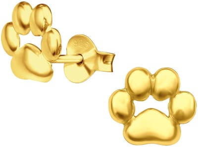 Joy|S - Zilveren kat hond dierenpoot oorbellen - 8 x 7 mm - gold plated - poot afdruk oorknoppen - goudkleur