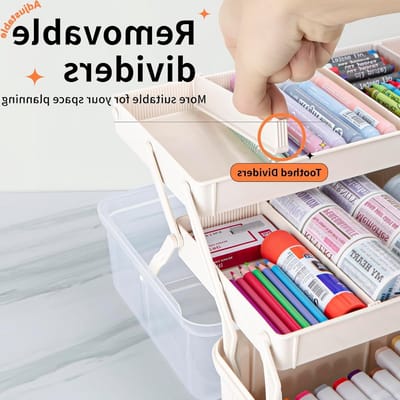 32 cm 3-laags multifunctionele opbergdoos, sorteerkist, organizer voor knutsel- en naaigoed, medisch en visgerei met 2 planken (wit)